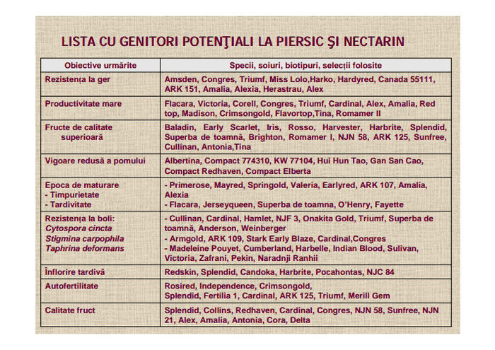 Piersic si nectarin - Soiuri de pomi fructiferi recomandate pentru a fi cultivate si inmultite  in Romania