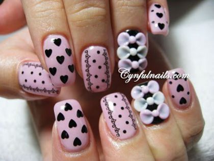 99423_gel pink n black hearts n lace 120 - unghii