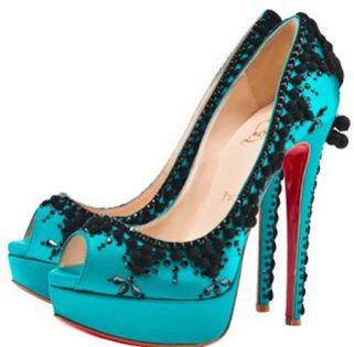 CLTorero150mmTurquoisePeepToeStuddedPumps