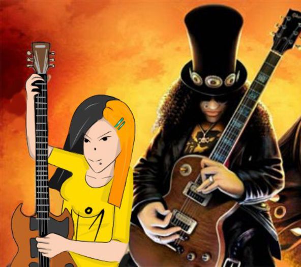 Kate cu Slash cantand la chitari rock \m/
