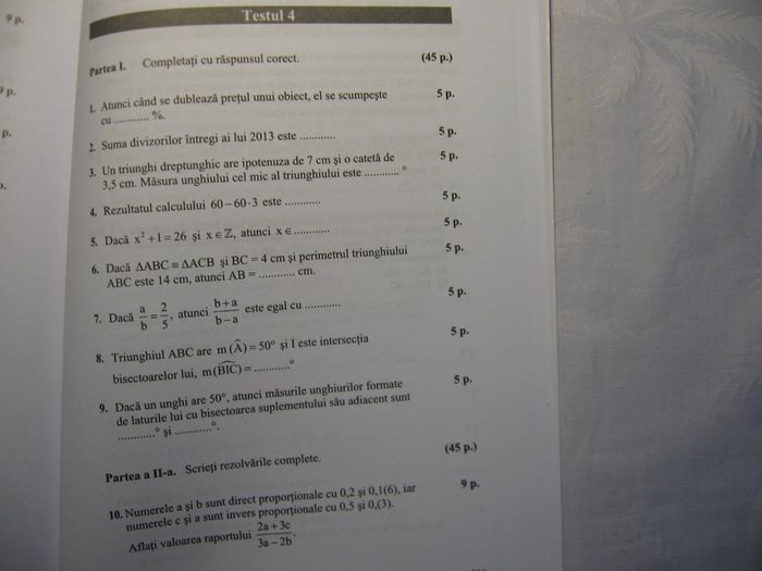 Test initial 2a - Teste clasa a VII-a