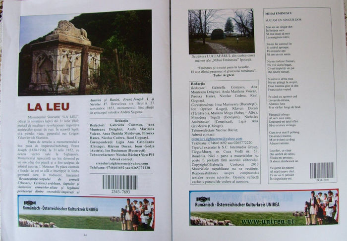 COPERTILE PATRU DIN CELE DOUA REVISTE 1 SI 2 LANSATE ,CRENELURI SIGHISORENE . - LANSAREA REVISTEI Nr 2 2013 CRENELURI SIGHISORENE