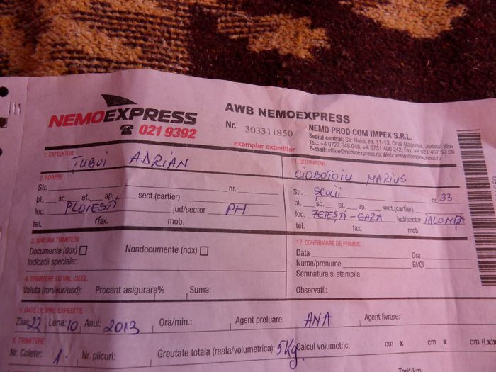 chitanta de la firma de curierat