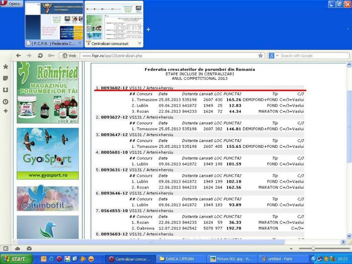 Extras din centralizatoarele FCPR 2013 - rezultate 2013