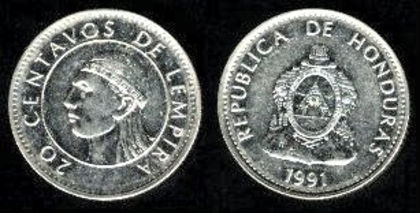 20 centavos, 1991, 644; Honduras
