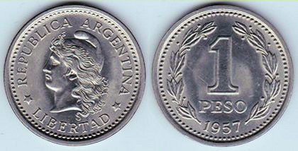 1 peso, 1957, 829 - America de Sud