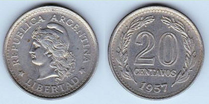 20 centavos, 1960, 827 - America de Sud