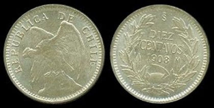 10 centavos, Chile, 1896