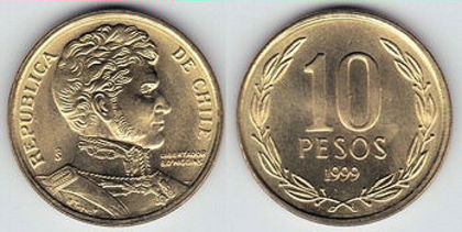 10 pesos, 1993, B.O'Higgins, 734