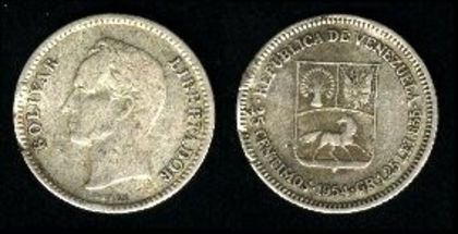 25 centimos, 1954,Venezuela, Simon Bolivar, 276