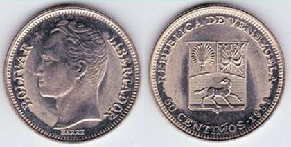 50 centimos, 1990, Bolivar, 824