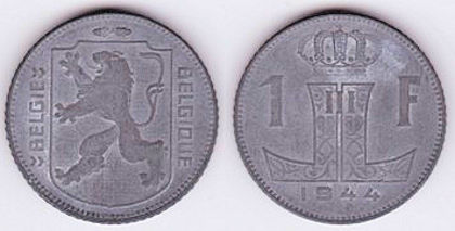 1 franc, 1944, Leopold III, 999