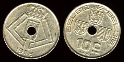 10 centimes, 1938, Leopold III, 305