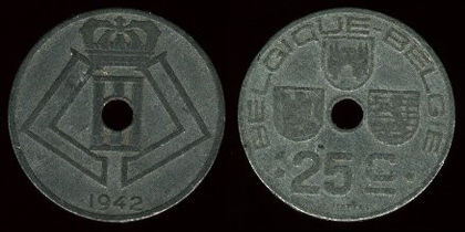 25 centimes, Belgia, 1942, 119 - Europa