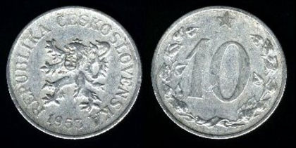 10 haleru. Cehoslovacia, 1954, 520