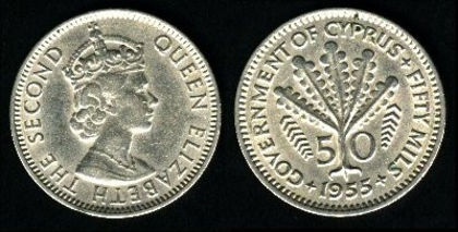 50 mils, Cipru, Elisabeta II, 1955, 39