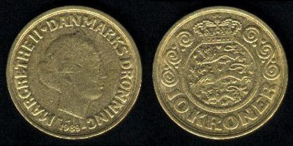10 kroner, 1989, Margareta II (1972-p), 300