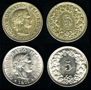 5 rappen (cent), Elvetia, 1919, 58
