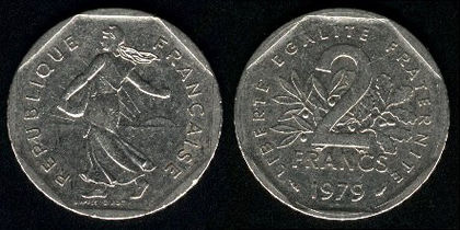 2 franci, 1980, Dolphin mintmark, 445
