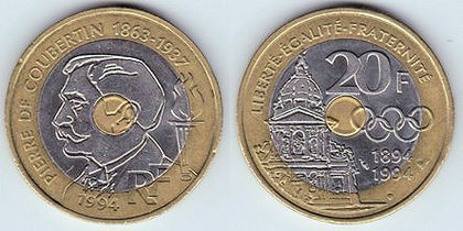 20 franci, 1994, Pierre de Coubertin, 837