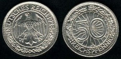 50 reichspfennig, Republica Weimar, 1928, 54