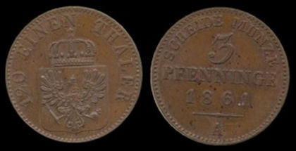 3 pfenninge, Germania (Prusia), 1873, 111
