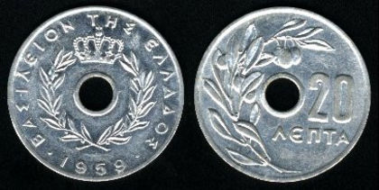 20 lepta, 1969, Grecia, Constantin II, 550 20 lepta, 1969, Grecia, Constantin II, 550