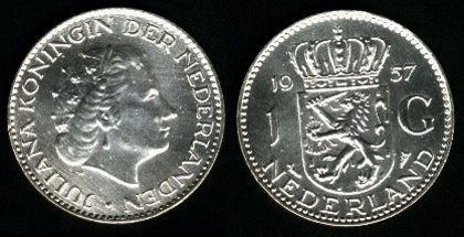 1 gulden, Olanda, 1954, Juliana a Olandei, 56 - Europa