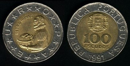 100 escudos, 1992, Pedro Nunes, 722