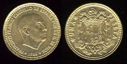 1 peseta, Spania, Francisco Franco, 1966, 65