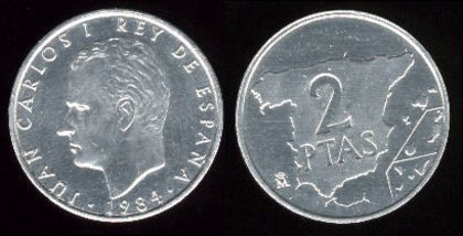2 peseta, Spania, 1984, 66