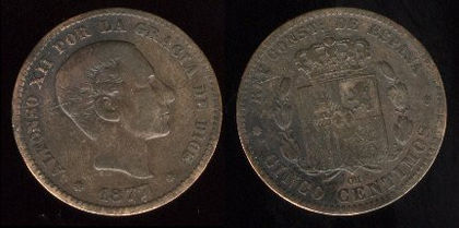 5 centimos, Spania, Alfonso XII, 1878,126