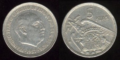 5 pesetas, Spania, 1957, 20