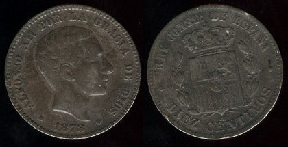 10 centimos, Spania, Alfonso XII, 1878, 127