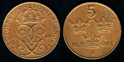 5 ore, Suedia, Gustaf V, 1919, 120