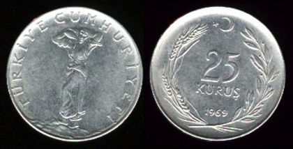 25 kurus, Turcia, 1969,197