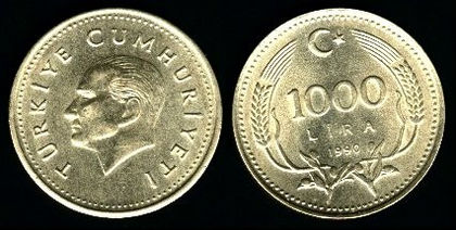 1000 lira, 1990, Ataturk, 568