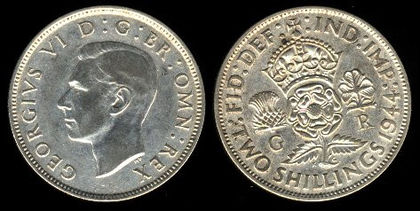 2 shilling, 1943, George VI, 164