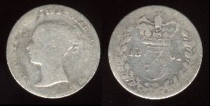 3 pence, U.K., Regina Victoria, 1875