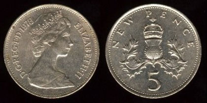 5 New Pence, Anglia, 1970