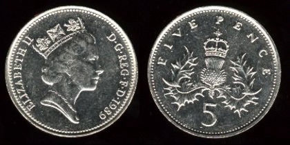 5 pence, Anglia, 1988