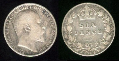 6 pence, U.K., Edward VII, 1910
