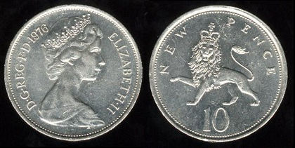 10 new pence, Anglia, Elisabeta II, 1971,182