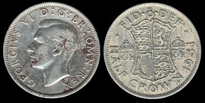 half crown,Anglia, George VI, 1950,168