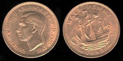 half penny, Anglia, George VI 1945
