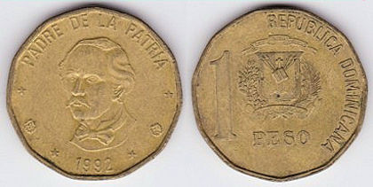 1 peso, 1992, Duarte pe bust, 717 - America de Nord si Arhipelagul Caraibean