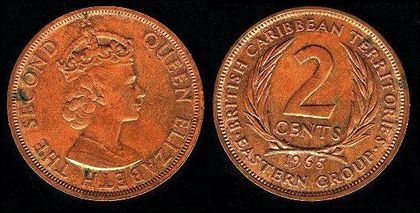 2 centi, 1965, Grupul insulelor est-caraibeene, 280 - America de Nord si Arhipelagul Caraibean