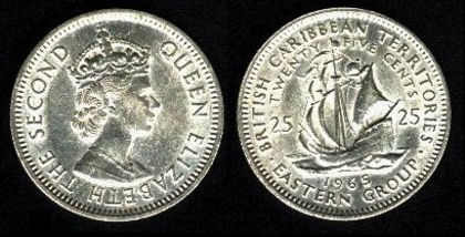 25 centi, 1955, Elisabeta II, 266 - America de Nord si Arhipelagul Caraibean