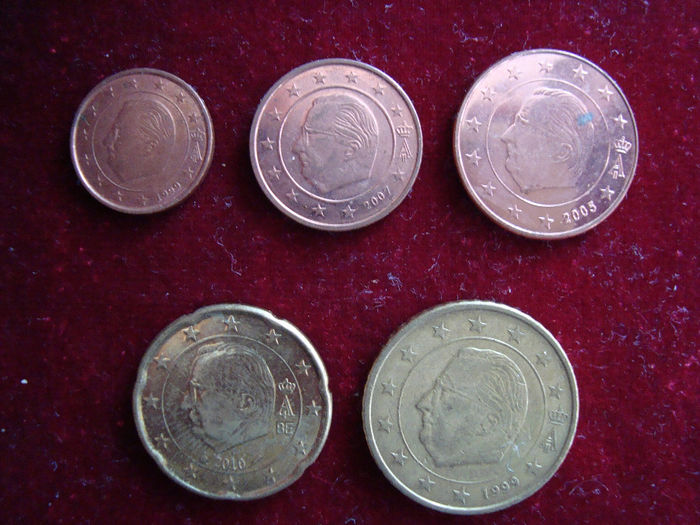 Set euro-centi, Belgia - 6 lei; 1, 2, 5, 20, 50 euro-centi
