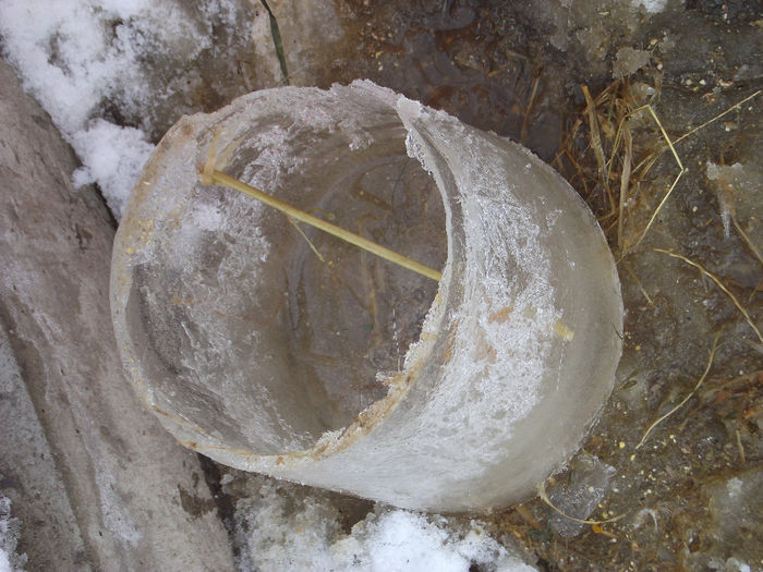 forma din gheata, dupa ce am golit recipientul de apa de la gaini...........arata, ca o oala, sau ga - F--- iarna 2013-2014